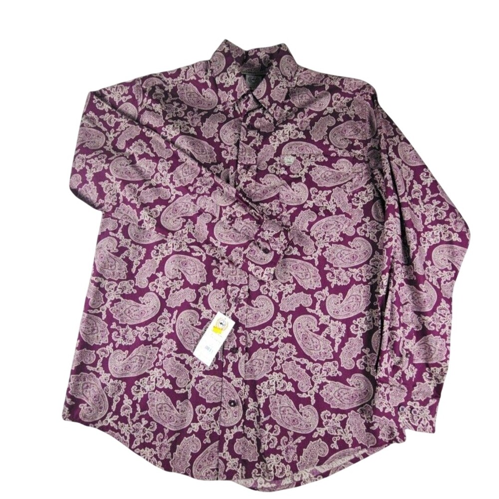 Cinch Shirt Mens Small Purple Paisley Long Sleeve Button Up Cotton Western
